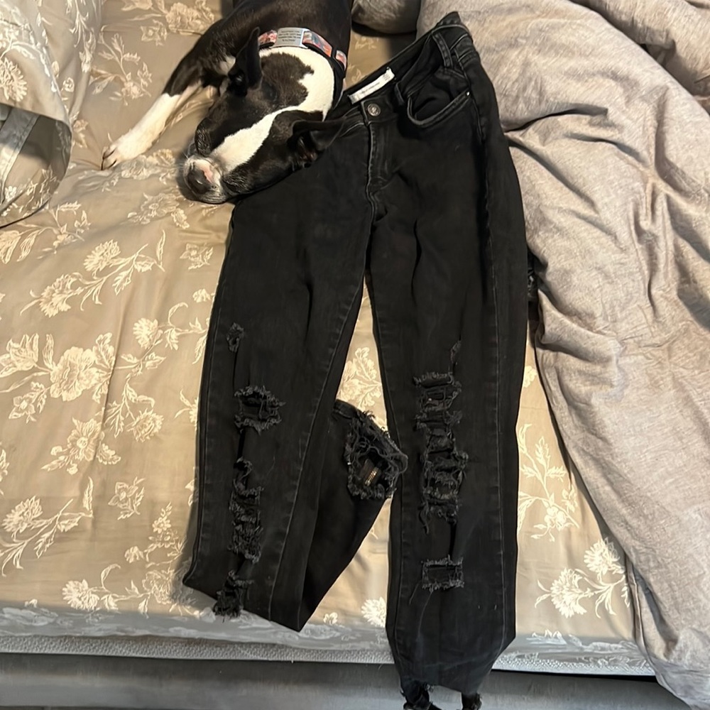 Zara black denim, size 6. Natural tear. Great condition